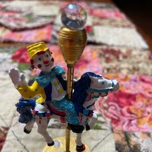 Colorful Clown Carousel Figurine and Cat Pin